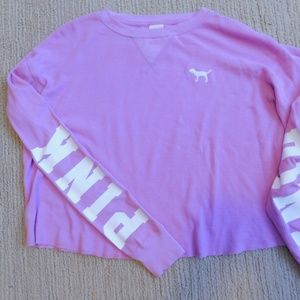 VS Pink Purple Cropped Long Sleeve Embroidered Top